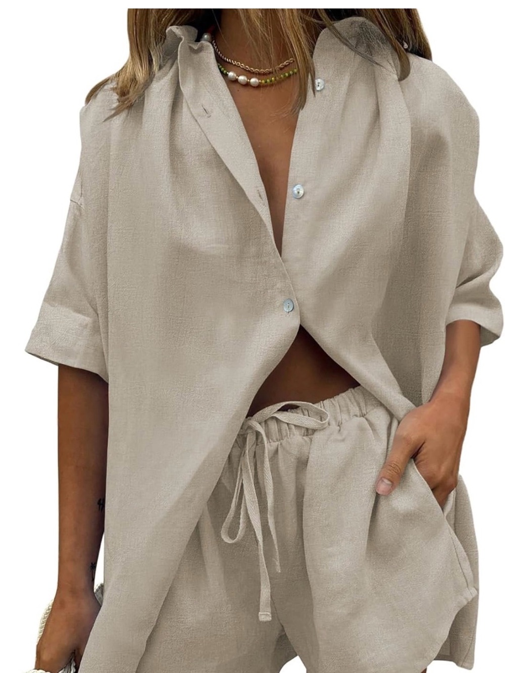Khaki 2 piece Cotton Lounge Set